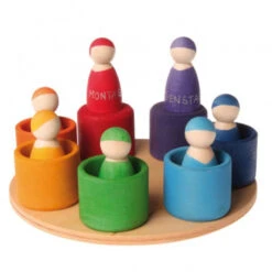 Bonhommes En Bois X 7 Dans Bols Arc En Ciel